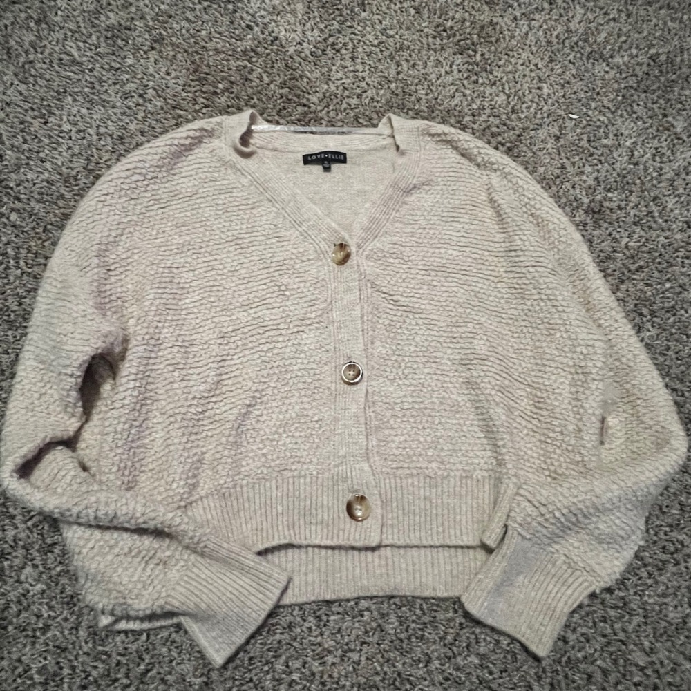 Love Ellie Womens XL Oatmeal Beige Chunky Textured Knit Button Front Cardigan